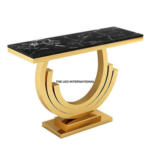Table console de luxe en acier inoxydable doré, meuble d'entrée pour la maison, salon, entrée, table console moderne avec plateau en marbre - Product Image 3