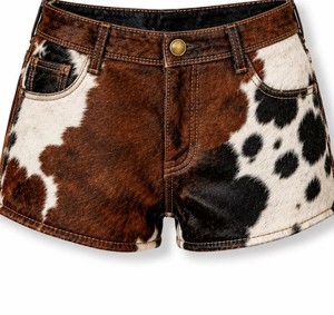Shorts en cuir de vachette pour femmes, cuir véritable, taille haute, tendance, mode décontractée, streetwear, shorts de créateur, fournisseur OEM personnalisé - Product Image 2