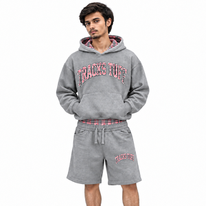 Conjunto de Sudadera con Capucha y Pantalones Cortos de Felpa de Algodón Personalizado para Hombre, con Apliques y Parches, Chándal de Alta Calidad, Ropa Deportiva Urbana - Product Image 2