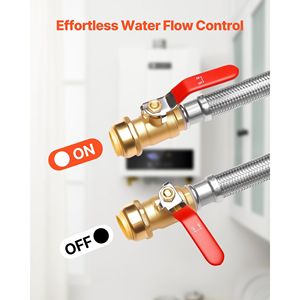 Valvola a sfera 3/4'' FIP x 1/2'' PTC in acciaio inossidabile con connettore a innesto rapido, kit connettore flessibile per scaldabagno per tubi idraulici - Product Image 4