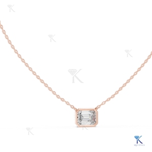 Lab Grown Diamond 2.50 CT Emerald Cut East West Bezel <b>Pendant</b> Necklace 14K 18K <b>Solid</b> <b>Gold</b> Fine Women Minimalist Gift Party - Product Image 3