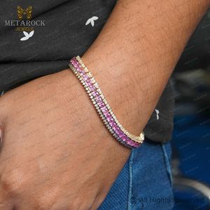 เพชรธรรมชาติทรงปรินเซสคัท พลอยไพลินสีชมพู สร้อยข้อมือทองคำ 14k เครื่องประดับชั้นดี สไตล์อาร์ตเดโค - Product Image 6