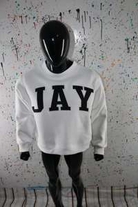 JAY WHITE <b>Mock</b> <b>Neck</b> Sweatshirt 100% BLACK Applique Embroidery wide <b>neck</b> Sweatshirt Finer Threads - Product Image 3