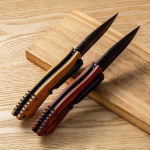 Couteau de survie pour le camping, finition noire, lame en acier 3Cr13, couteau de poche pliable pour la défense personnelle, manche en bois coloré - Product Image 6