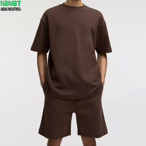 Men's Oversized T-Shirt & Bermuda <b>Shorts</b> Set White Rust Black Solid Cotton Casual Summer - Product Image 5