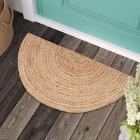 Tapis demi-cercle en jute de style moderne, écologiques, fabriqués à la machine, à motif floral, résistants aux taches et antidérapants pour salon
