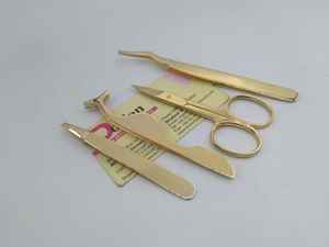 Herramientas de Belleza para Pestañas Postizas Doradas, Pinzas Aplicadoras de Pestañas de Acero Inoxidable y Tijeras de Belleza, Herramienta para Pestañas de Marca Privada - Product Image 5