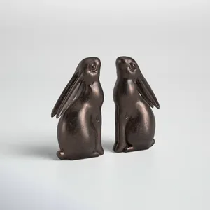 Porte-livres en bronze faits à la main en forme de lapin, décoration animale pour table, salon, thème Pâques, 2 pièces, style rustique - Product Image 3