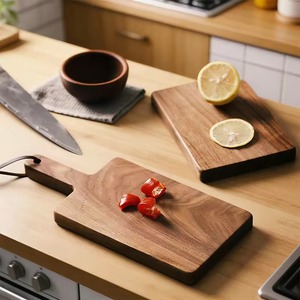 Planche à découper en bois massif de noyer noir, écologique, avec poignée intégrée, cordon en cuir, épaisseur 1,5 cm, passe au lave-vaisselle - Product Image 3
