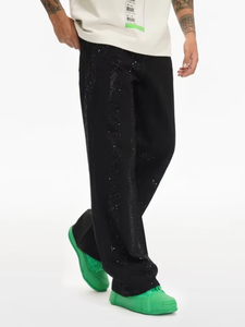 Jean en denim pour homme 2026 de haute qualité, personnalisé, noir délavé, avec strass, coupe large, style streetwear décontracté, hip-hop, Y2K, OEM ODM, en coton - Product Image 6