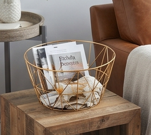 Elegant Geometric Metal Wire <b>Storage</b> <b>Basket</b> <b>Gold</b> Color Modern Design Multi Purpose Neatening Organizer - Product Image 4
