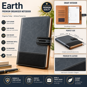 B5 Custom Logo Promotional Hardcover Organizer Planner Journal Notebook PU Leather Cover Flap Closure Sewing Binding Card Cash - Product Image 4