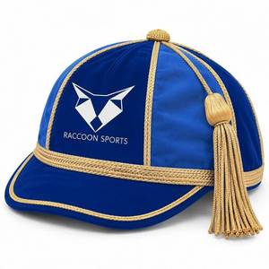 Casquette formelle OEM en velours uni bleu ardoise respirant avec passepoil tressé doré et pompon, idéale pour les cérémonies de récompense des équipes sportives classiques - Product Image 3