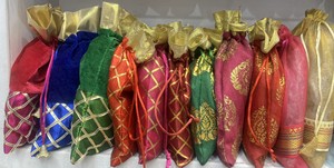 Luxury Velvet & Silk Potli Bags with Golden Lattice Design | <b>Drawstring</b> Gift <b>Pouch</b> for Wedding Return Gifts & Jewelry Packaging - Product Image 2