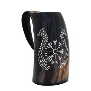 Tasses à boire en corne de buffle naturelle, en résine et en bois, avec finition naturelle, pour la bière, le vin et les boissons médiévales - Product Image 2