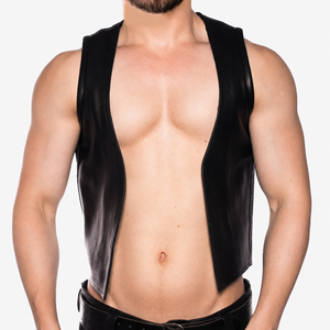 Gilet en cuir pour homme, noir, en peau d'agneau, sans manches, ouvert sur le devant, à capuche, en peau d'agneau souple, taille personnalisée, pour la scène - Product Image 1