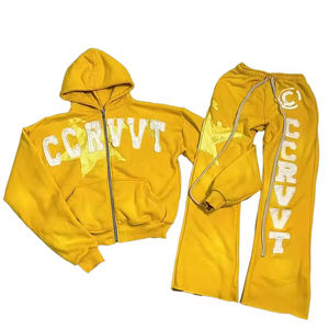 Ensembles personnalisés de survêtements d'hiver pour hommes, style délavé à l'acide et vieilli, avec impression sérigraphiée, comprenant pantalon de survêtement à cordon de serrage empilé et sweat à capuche - Product Image 6