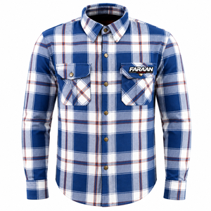 Chemise en flanelle à carreaux bleus et blancs pour hommes, chemise de travail classique à manches longues, à carreaux, avec deux poches poitrine, tenue de travail décontractée pour l'extérieur, style western - Product Image 1