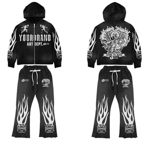 Conjunto de Sudadera con Capucha Extra Grande de Felpa de Algodón Premium y Pantalones Deportivos Holgados Unisex con Logotipo Personalizado - Product Image 1