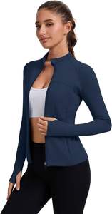 Ventes en gros de vestes de yoga pour femmes, vêtements de sport, hauts en nylon côtelé doux, sans couture, coupe ajustée, fermeture éclair, manches longues, veste de fitness - Product Image 3