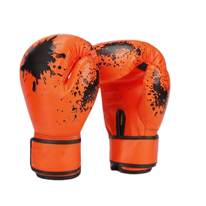 Gants de boxe verts en PU avec imprimé goutte de peinture noir, fermeture Velcro, protège-poignets, gants d'entraînement pour adultes, conception à doigts complets - Product Image 3
