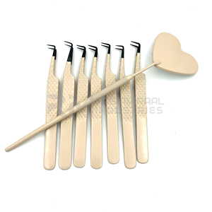 Pince à cils RMI en acier inoxydable, pince d'isolation à pointe en fibre, revêtement poudré couleur nude, pointe argentée, outil professionnel pour cils - Product Image 2
