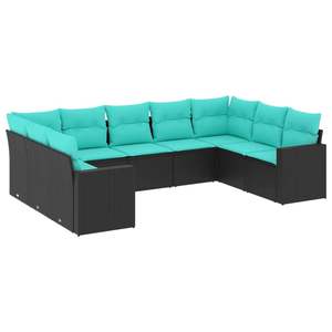 Ensemble de canapés de jardin noirs avec coussins turquoise, meubles en rotin d'extérieur au design contemporain pour patio ou jardin. - Product Image 2