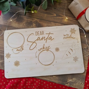Wholesale Wooden Christmas Santa Tray Laser Engraved Kids Xmas Eve Cookie Milk Serving <b>Board</b> Reindeer Treat Wooden Coaster - Product Image 1