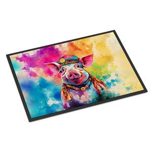 Nuevo felpudo Hippie Animal Pig antideslizante lavable pila baja 18H X 27W alfombrilla de entrada interior y exterior para puerta delantera - Product Image 1