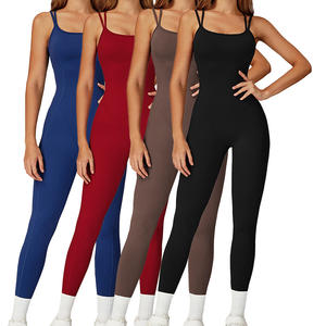 Combinaison de sport pour femme à séchage rapide, sans manches, dos croisé, avec rembourrage amovible, extensible, pour le yoga et l'entraînement, style décontracté - Product Image 1