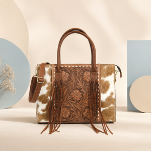 Premium Floral Hand Tooled Leather <b>Tote</b> Bag –| Cowhide Hair-On Western Shoulder Handbag for Women | Stylish Large Capacity <b>Tote</b> - Product Image 1