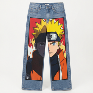 Pantalones Vaqueros Anchos de Cintura Alta con Estampado Gráfico de Anime para Mujer, Estilo Y2K, Moda Urbana, Lavado Oscuro/Claro - Product Image 1