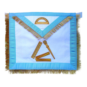 Delantal Masónico de Cuero Hecho a Mano para Gran Maestro Arquitecto del Rito Escocés de 12.º Grado, Forma Cuadrada, Azul Cielo, Blanco y Dorado con Flecos - Product Image 1