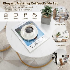Modern Marble Look <b>Nesting</b> Coffee <b>Table</b> Set Stacking Design - Product Image 6