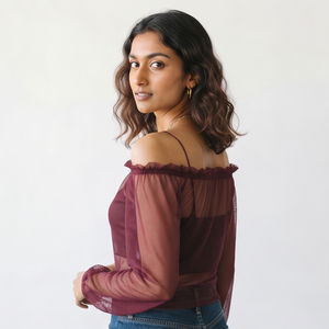 Women's Off The Shoulder <b>Mesh</b> Blouse Full Sleeve Sheer Sexy <b>Top</b> Summer Lightweight Blouse Off Shoulder Shirt <b>Top</b> Women - Product Image 5
