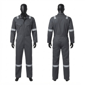 Combinaison de travail imperméable en coton polyester twill Black Hardson Premium 240 GSM certifiée CE, gris foncé avec bandes réfléchissantes de sécurité - Product Image 1