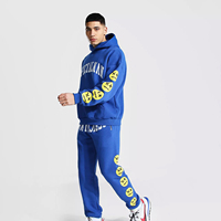 Ensemble de survêtement personnalisé avec impression en relief, imprimé croisé, streetwear oversize en molleton pour homme, pantalon de survêtement empilé