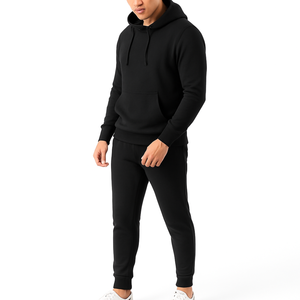 Conjunto Deportivo Negro para Hombre al por Mayor, de Algodón y Felpa, Corte Ajustado, para Gimnasio, Mangas Largas, con Logotipo Personalizado Disponible - Product Image 1