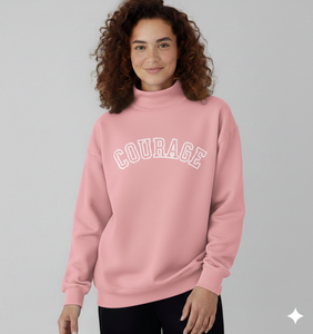 Sweat-shirt rose à col roulé pour femme, manches longues, tricoté, imprimé lettres Courage, pour l'automne, en coton respirant - Product Image 1