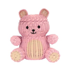 <b>Pink</b> Woven Rattan <b>Bear</b> Shaped Storage Basket for Children's Toy Organization Cute Animal Design Eco-Friendly Decor - Product Image 6