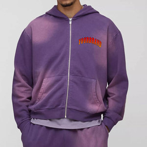 Sudadera con capucha para hombre de algodón grueso, personalizada, con efecto deslavado, estilo casual y elegante, con cremallera, para invierno - Product Image 4