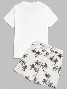 Men Summer T-Shirt and Shorts Set Casual Beachwear Two-Piece Outfit Custom Logo ODM Front - Product Image 2