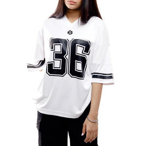 批发白色超大码美式橄榄球球衣 V 领短袖印有号码男女通用街头服饰上衣 OEM 独家品牌美国 - Product Image 3