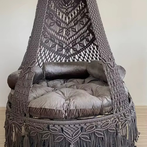 Fauteuil suspendu en macramé marron : Balançoire double bohème pour patio - Product Image 1
