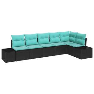 Ensemble de canapés de jardin en polyrotin noir et turquoise, 6 pièces - Product Image 2