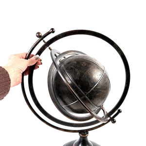 Sculpture de globe terrestre en métal, style armillaire, décoration mondiale, finition bronze - Product Image 4