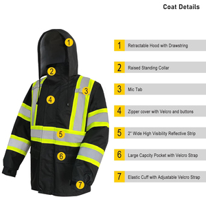 Custom <b>Winter</b> Safety Jacket Insulated Reflective Construction <b>Workwear</b> Premium Manufacturer Bulk Production - Product Image 3