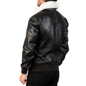 Chaqueta de Cuero Genuino Negra para Hombre, Chaqueta de Invierno con Cuello de Piel, Chaqueta de Cuero Clásica, Chaqueta Cálida de Invierno, Fabricante Personalizado - Product Image 5