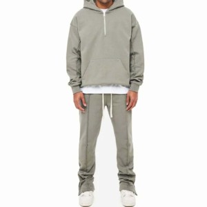 Ensemble sweat-shirt à capuche vert olive pour homme, pantalon de jogging décontracté, couleur unie, coton French Terry, respirant, vêtements d'hiver - Product Image 3