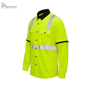 Chemise de travail OEM personnalisée, classe ANSI 2, imperméable, haute visibilité, fluorescente, à manches longues détachables (longues à courtes), col contrastant noir, sécurité - Product Image 2